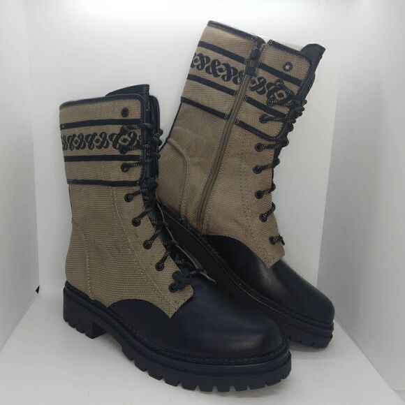 Sam & Libby NEW Designer Women's Black & Gold Combat Boots - sz. 7 - Picture 1 of 5